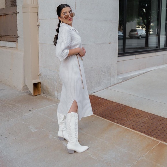 H&M Bloggers Favorite Beige Knit Slit Midi Dress - Picture 15 of 16